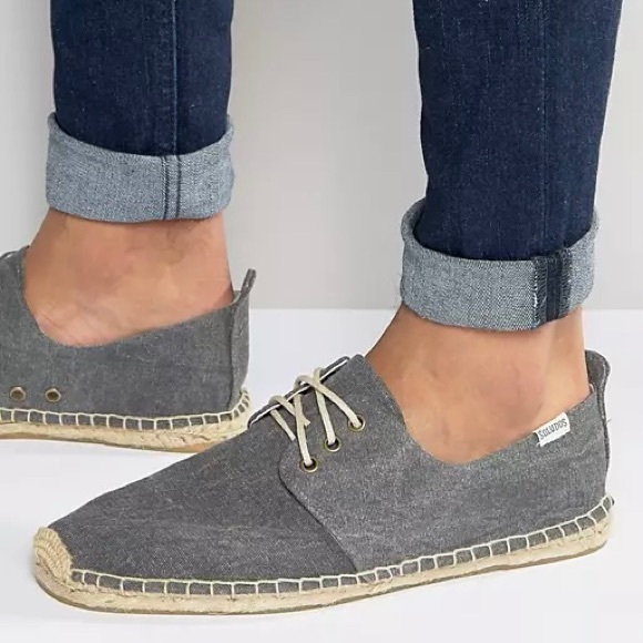 ❌SOLD❌Soludos Gray Washed Canvas Lace Up Espadrille Derby Oxfords Mens 9 Gray - Picture 2 of 13